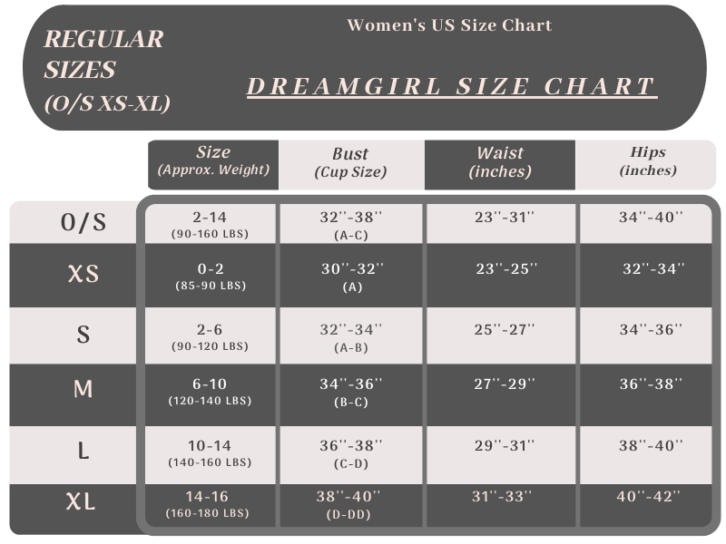 Dreamgirl - Size charts | Jolar Speck