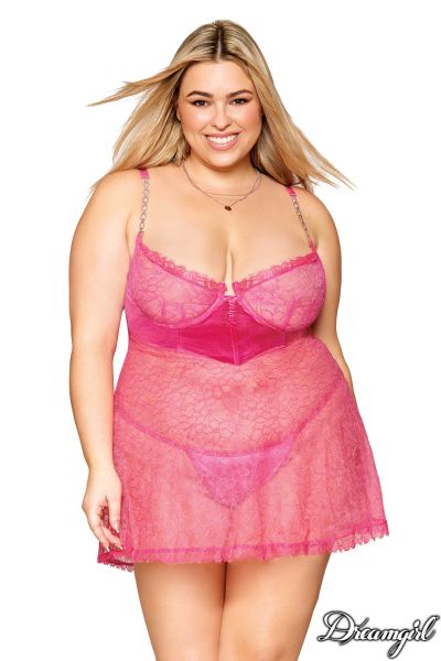 DG13023X - Velvet Underbust Lace Babydoll