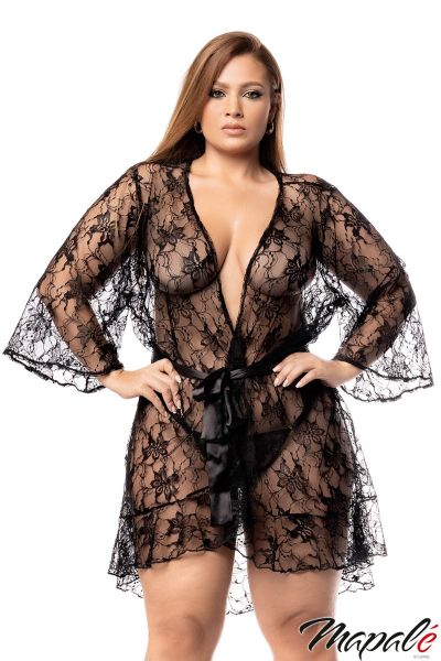 PROMO35-MA7495X - Sheer Lace Robe & Panty