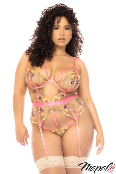 MA8821X - Sheer Floral Garter Teddy