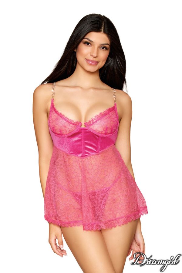 DG13023 - Velvet Underbust Lace Babydoll