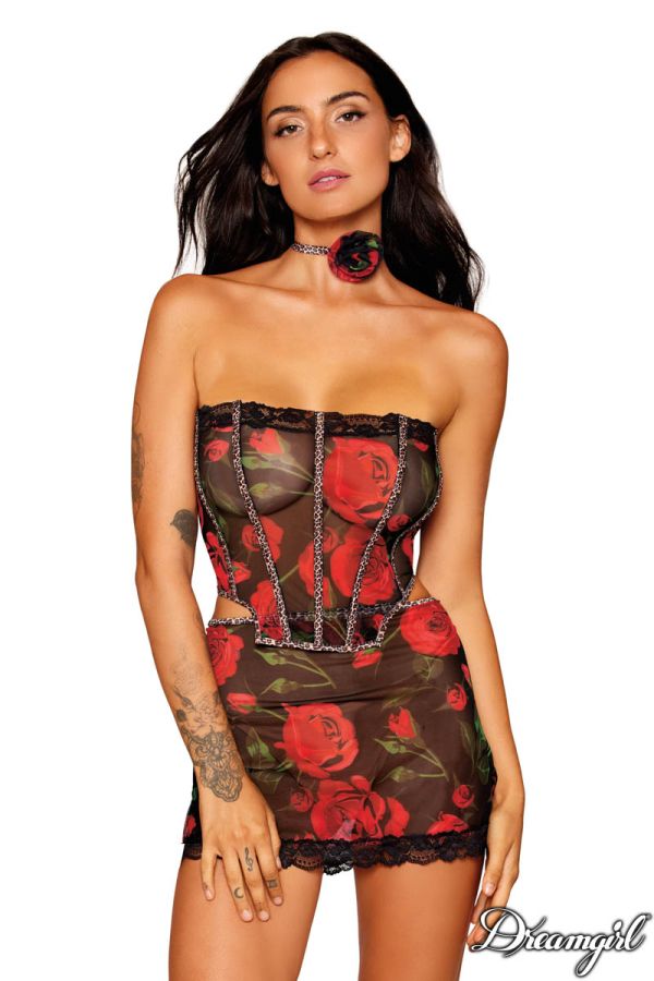 DG13231 - 3PC Red Rose Bustier