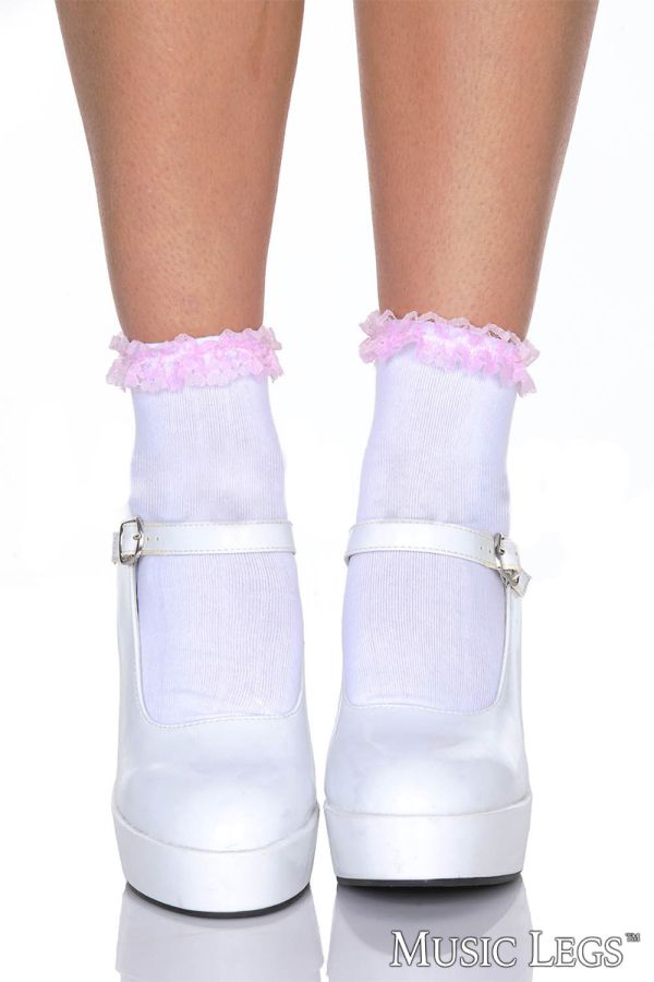 ML519 - Ruffle Trim Cotton Ankle Hi
