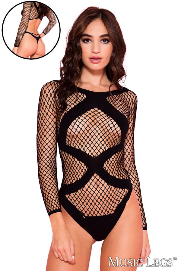 ML80083 - Long Sleeved Fishnet Teddy