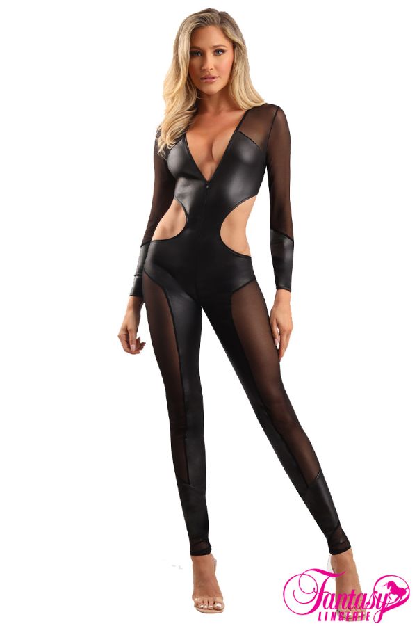 FAEG2413 - Wet Look Mesh Catsuit