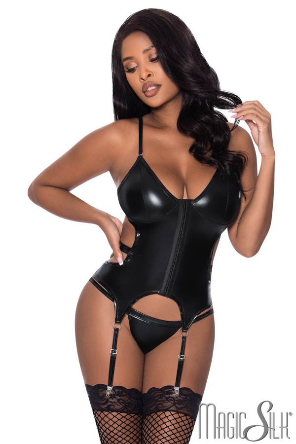 EXM319 - Wet Look Bustier & Thong