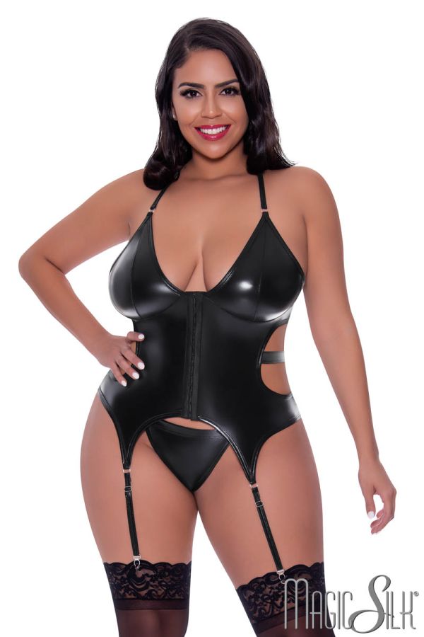 EXM319 - Wet Look Bustier & Thong