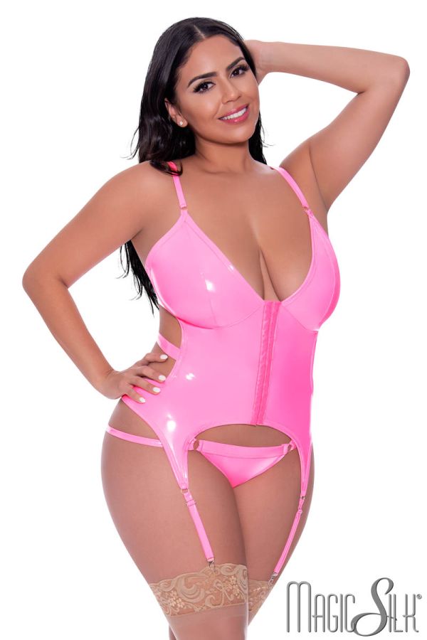 EXM319X - Wet Look Bustier & Thong