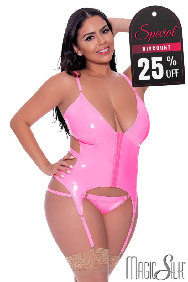 EXM319 - Wet Look Bustier & Thong
