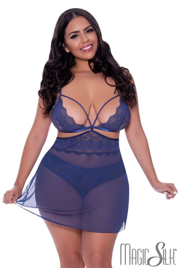 EXM348X - Mesh Babydoll & Open Panty