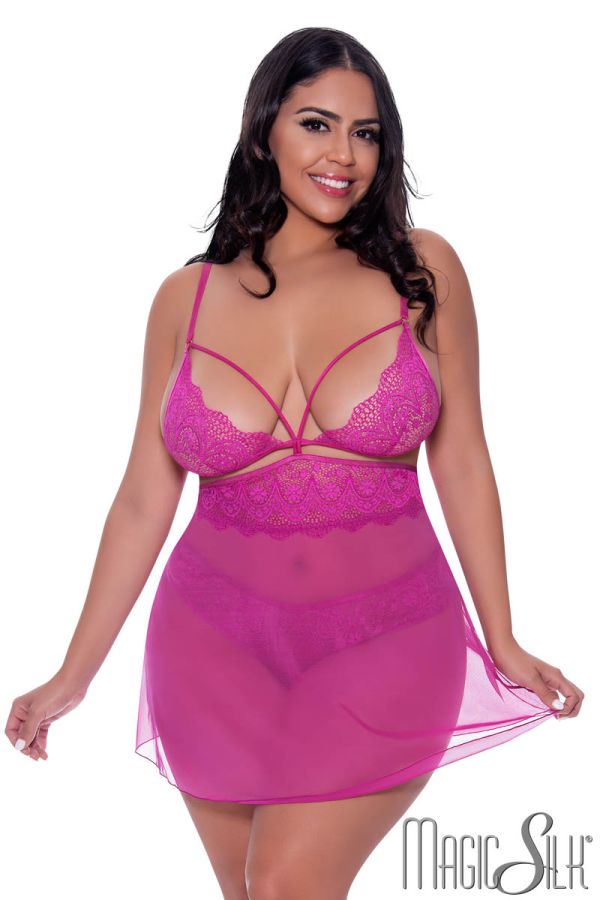 EXM348X - Mesh Babydoll & Open Panty
