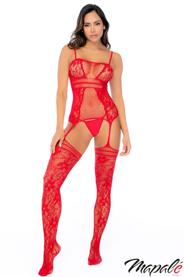 MA1105 - Lace & Fishnet Garter Dress